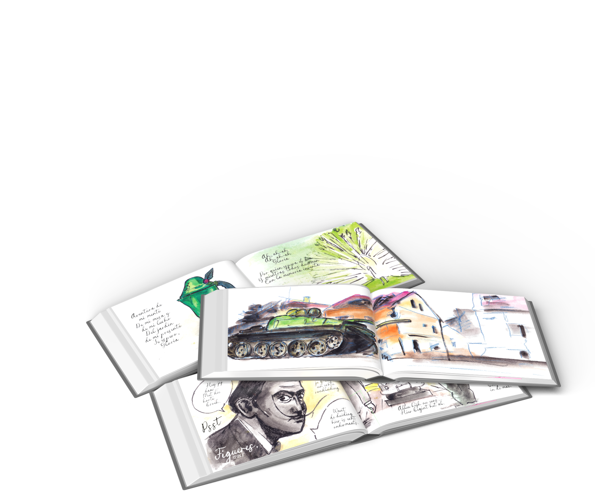 Open pagina’s van G met aquarellen en reisnotities